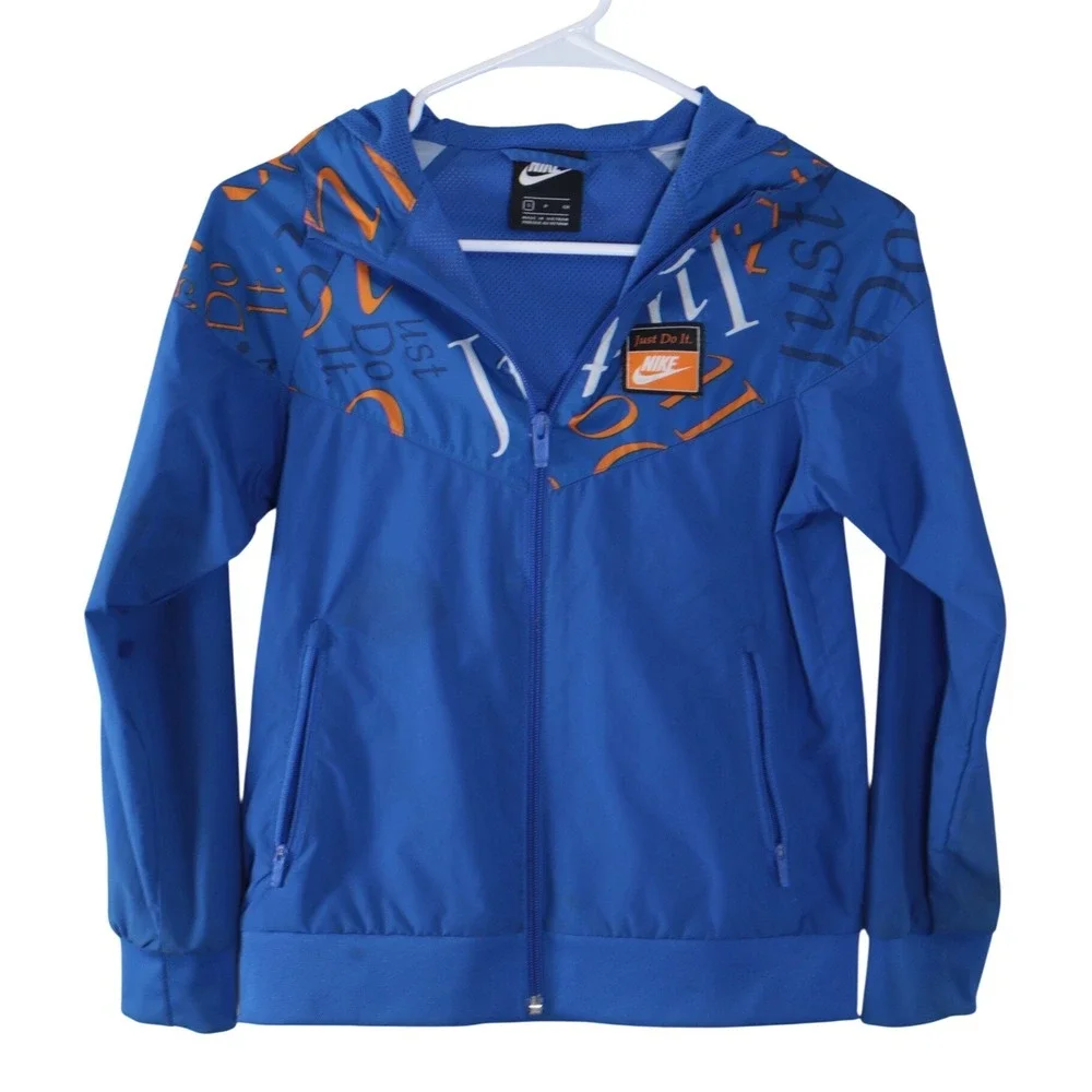 Nike Sportswear Kids Just Do It Windrunner Hooded Jacket Blue Orange Sz S School